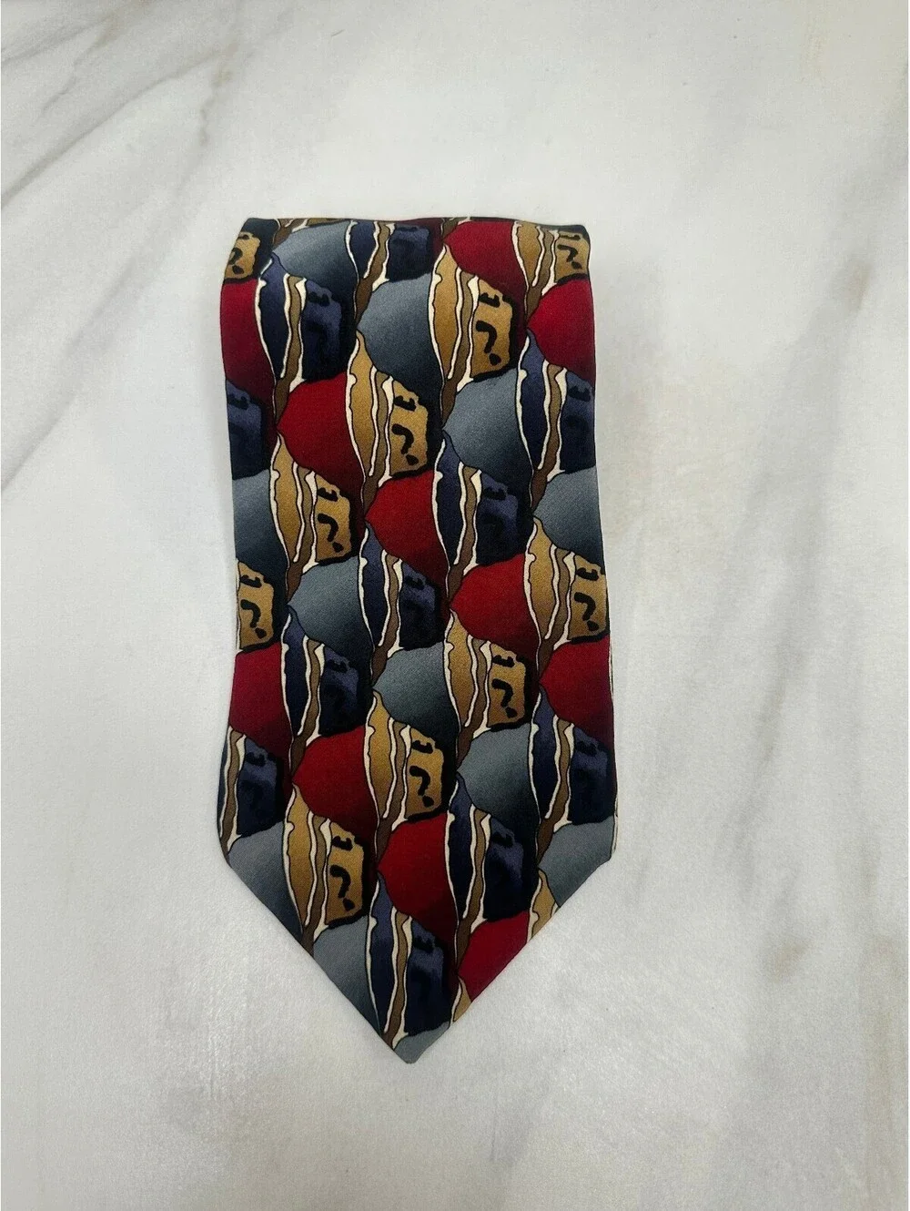 Vintage J. Garcia burgundy grey abstract geometric 100% silk tie made in USA